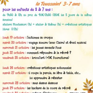 Activités enfants lors des vacances de la Toussaint 2026