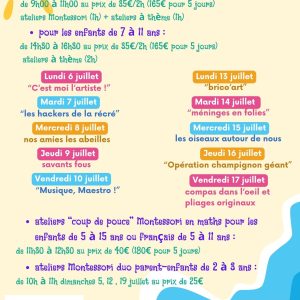 Activités enfants lors des deux premières semaines des vacances d'été 2026